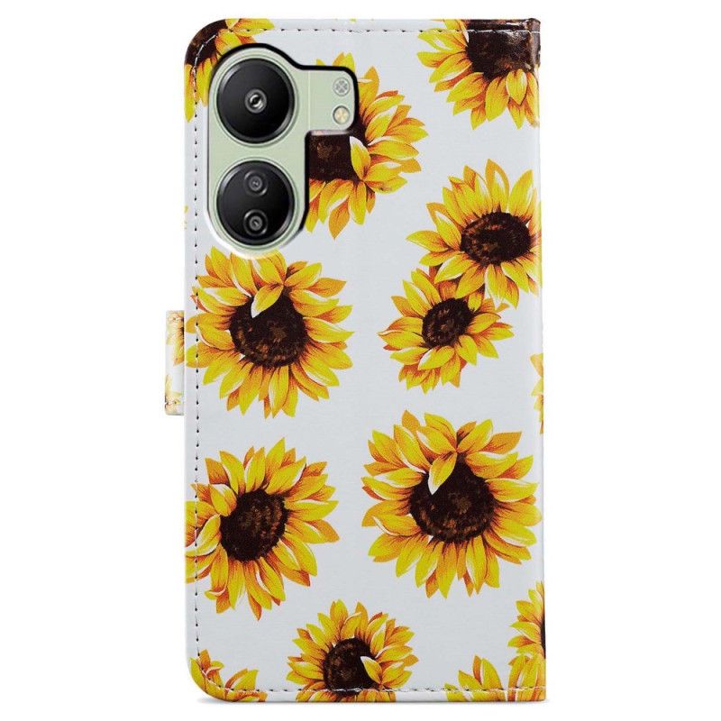 Housse Xiaomi Redmi 13C / Poco C65 Motif de Tournesol à Lanière