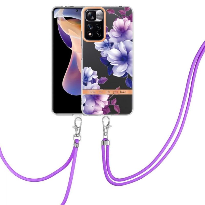 Coque Xiaomi Redmi Note 11 Pro Plus 5G Bégonia fleur à cordon