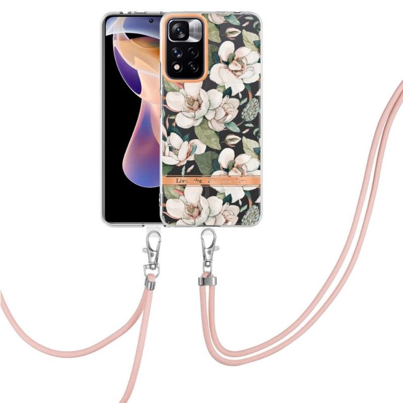 Coque Xiaomi Redmi Note 11 Pro Plus 5G Gardénia fleur blanche à cordon