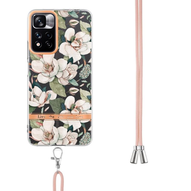 Coque Xiaomi Redmi Note 11 Pro Plus 5G Gardénia fleur blanche à cordon