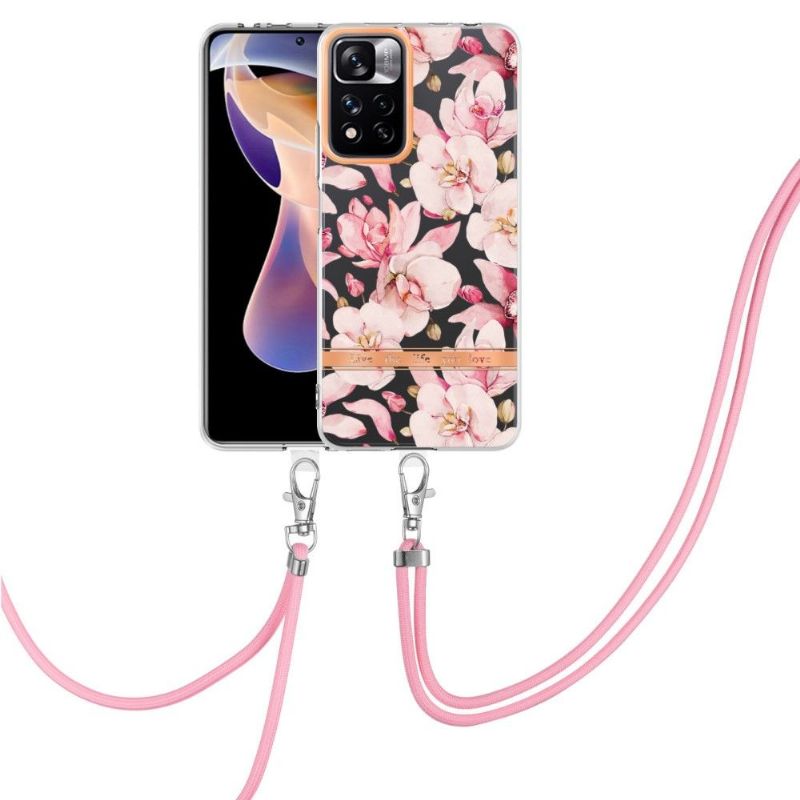 Coque Xiaomi Redmi Note 11 Pro Plus 5G Gardénia fleur rose à cordon