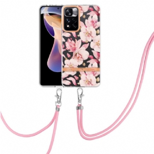 Coque Xiaomi Redmi Note 11 Pro Plus 5G Gardénia fleur rose à cordon