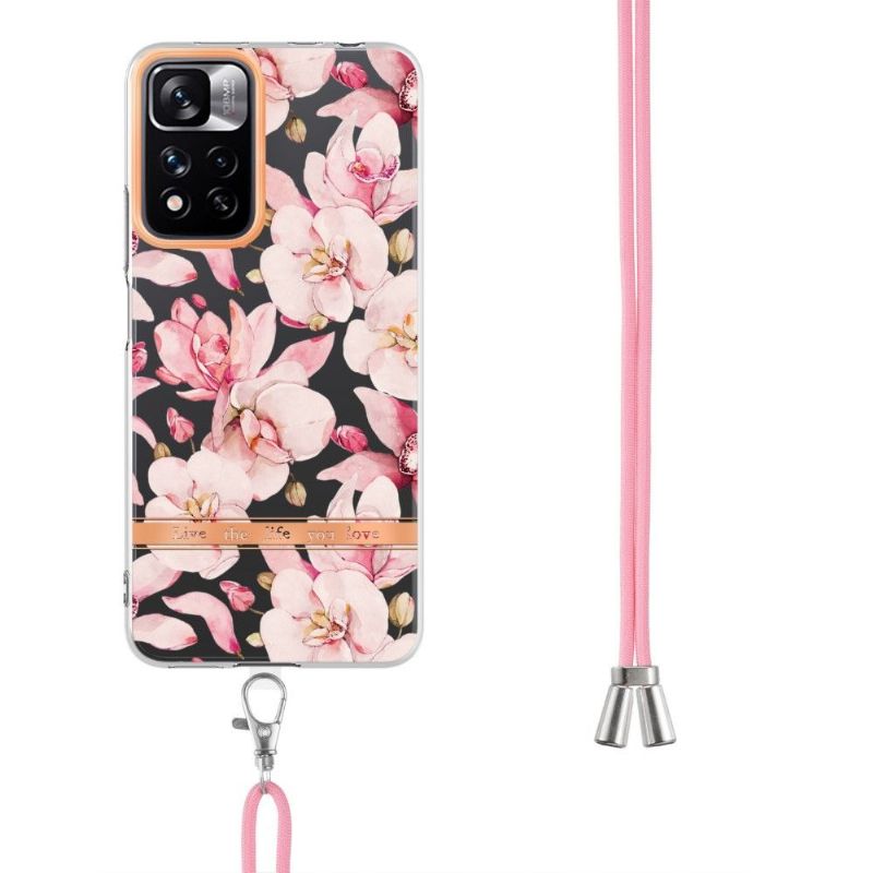 Coque Xiaomi Redmi Note 11 Pro Plus 5G Gardénia fleur rose à cordon