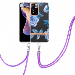 Coque Xiaomi Redmi Note 11 Pro Plus 5G Pivoine bleu à cordon