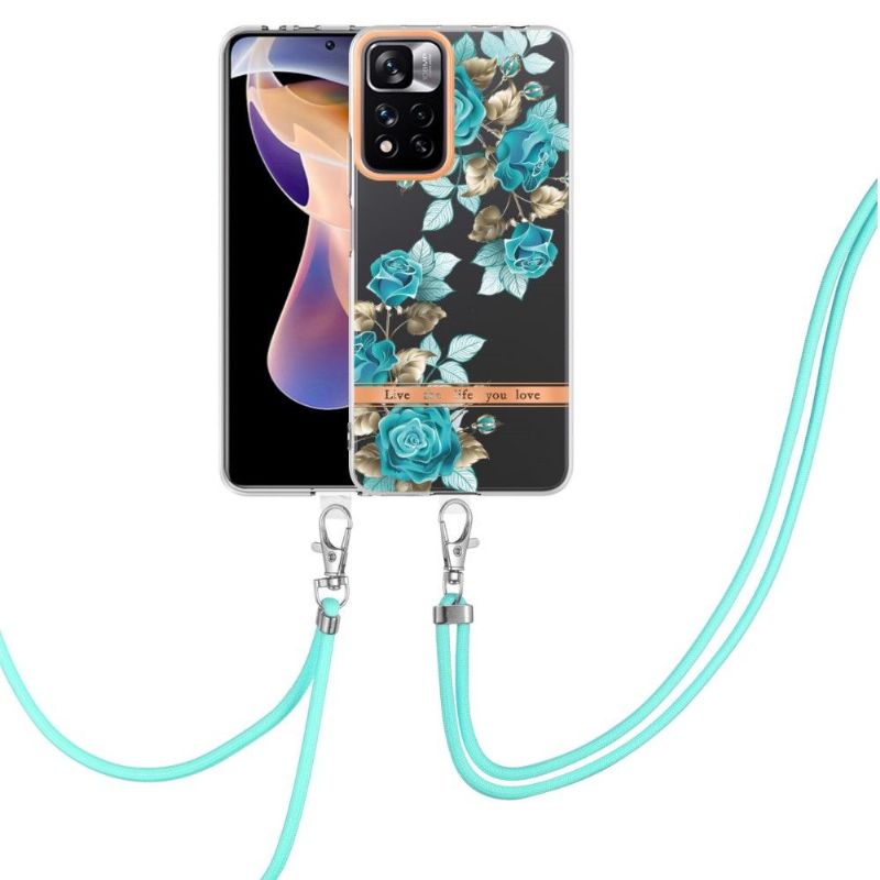 Coque Xiaomi Redmi Note 11 Pro Plus 5G Rose bleue à cordon