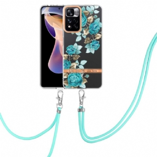 Coque Xiaomi Redmi Note 11 Pro Plus 5G Rose bleue à cordon