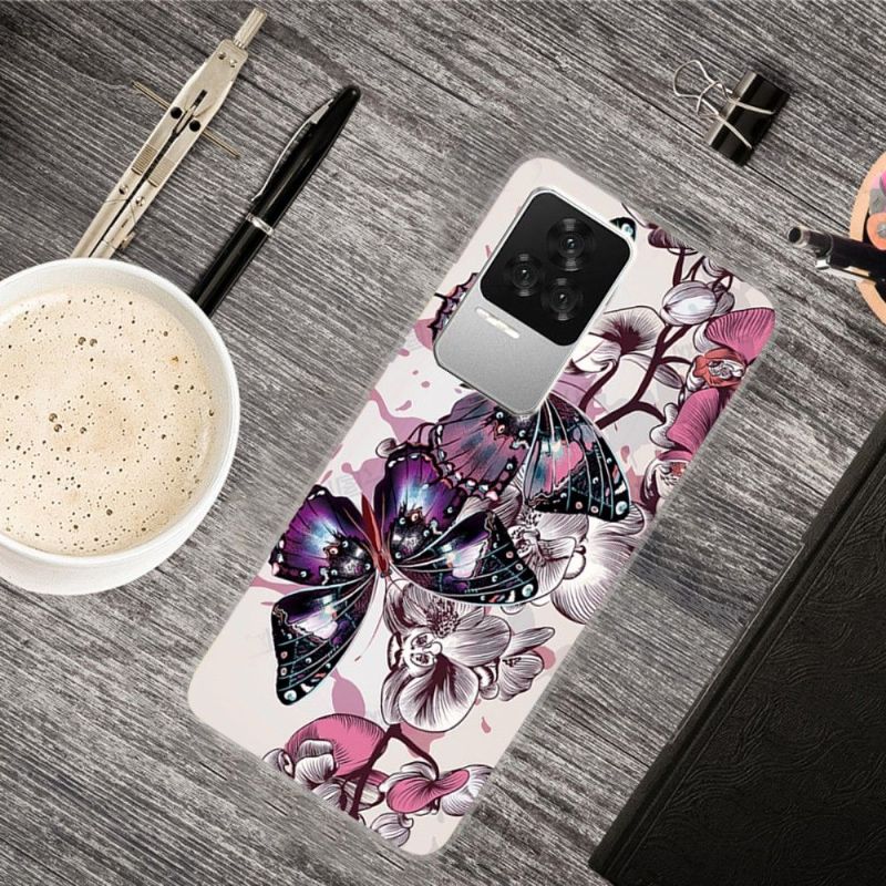 Coque Poco F4 Papillons et fleurs