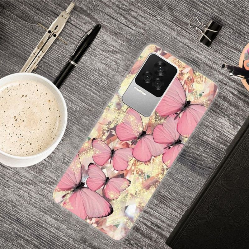 Coque Poco F4 Papillons Roses