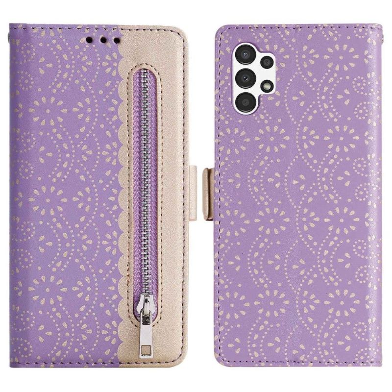 Housse Samsung Galaxy A13 Dentelle Fleur Effet Cuir