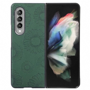 Coque Samsung Galaxy Z Fold 4 Simili Cuir Enduit Motif Tournesols