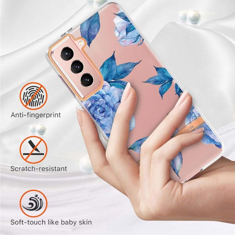 Coque Samsung Galaxy S21 5G Pivoine bleu