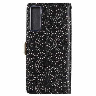 Housse Samsung Galaxy S21 5G Dentelle Fleur Effet Cuir