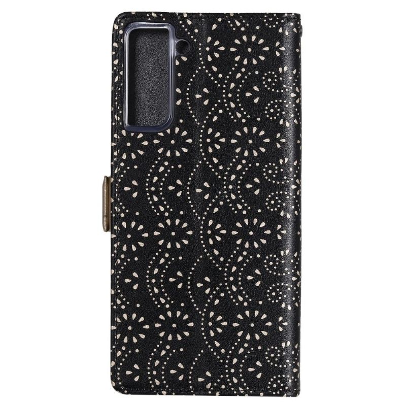 Housse Samsung Galaxy S21 5G Dentelle Fleur Effet Cuir