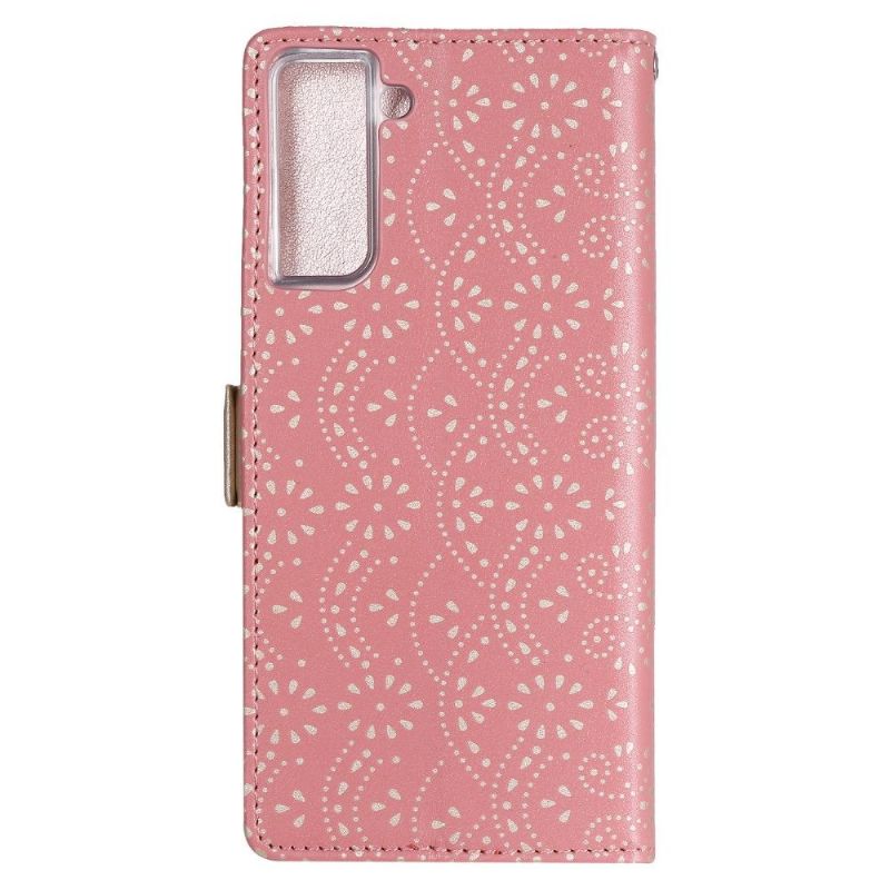 Housse Samsung Galaxy S21 5G Dentelle Fleur Effet Cuir