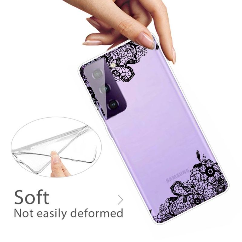 Samsung Galaxy S21 5G - Coque transparente fleur dentelle