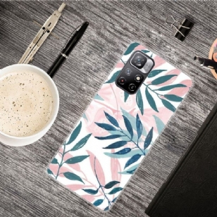 Coque Xiaomi Poco M4 Pro 5G Feuilles Vertes et Roses