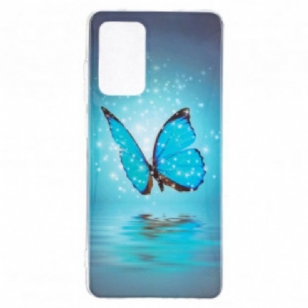 Coque Samsung Galaxy A52 4G / A52 5G / A52s 5G Papillon Bleu Fluorescente