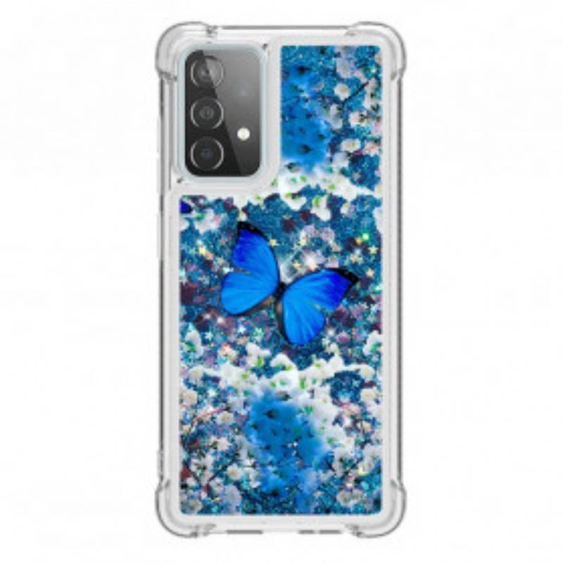 Coque Samsung Galaxy A52 4G / A52 5G / A52s 5G Papillons Bleus Paillettes