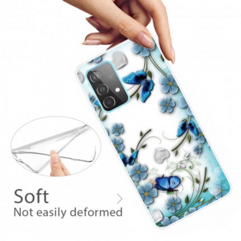 Coque Samsung Galaxy A52 4G / A52 5G / A52s 5G Papillons et Fleurs Rétros