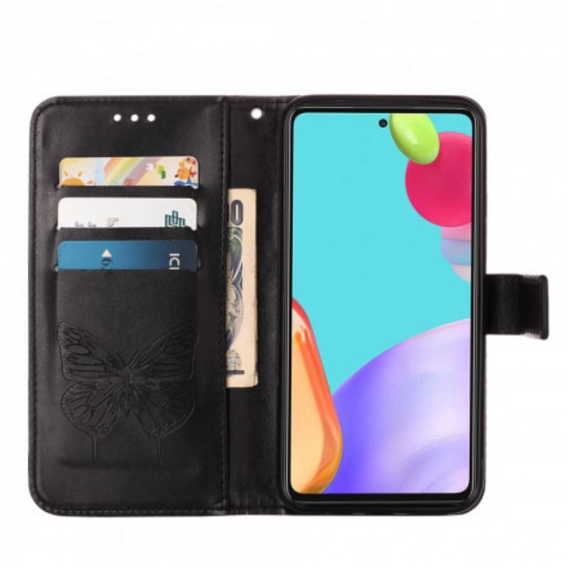 Housse Samsung Galaxy A52 4G / A52 5G / A52s 5G Papillon Design avec Lanière