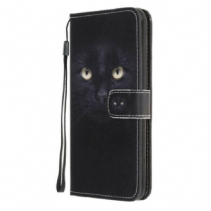 Housse Samsung Galaxy A52 4G / A52 5G / A52s 5G Yeux de Chat Noir à Lanière