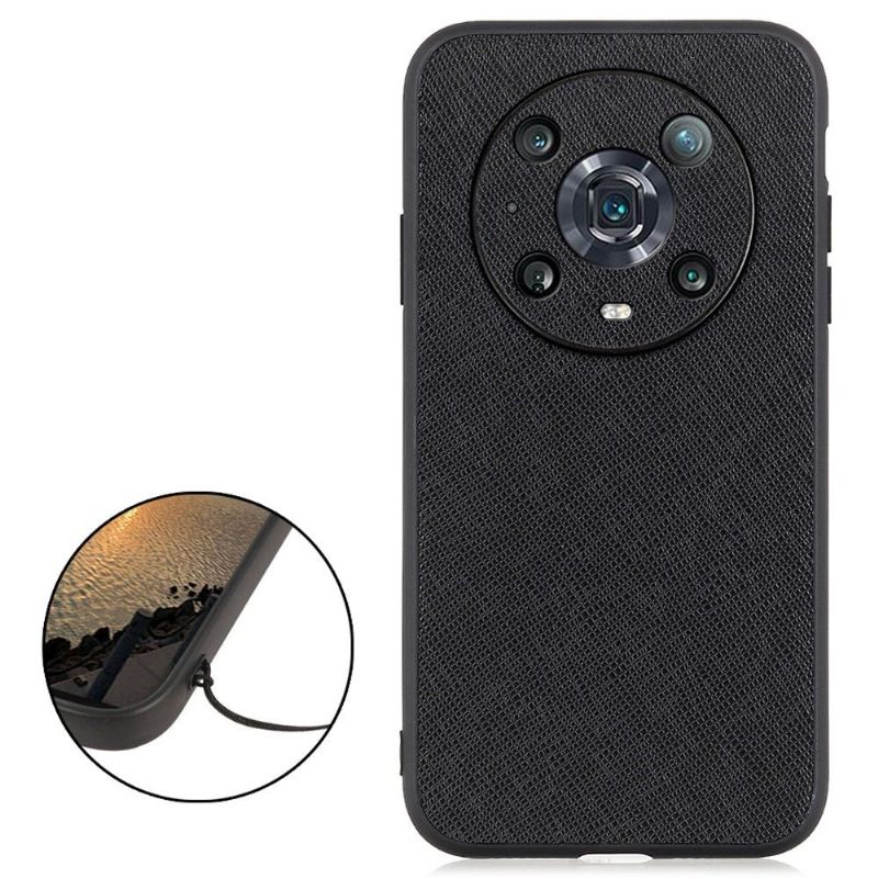 Coque Honor Magic 4 Pro simili cuir effet croisillons