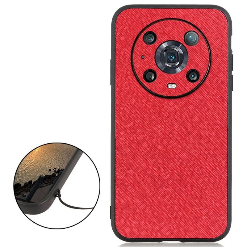 Coque Honor Magic 4 Pro simili cuir effet croisillons