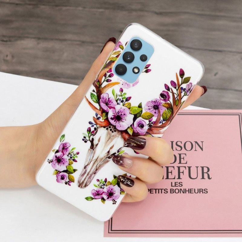 Coque Samsung Galaxy A32 4G Luminous Cerf et fleurs