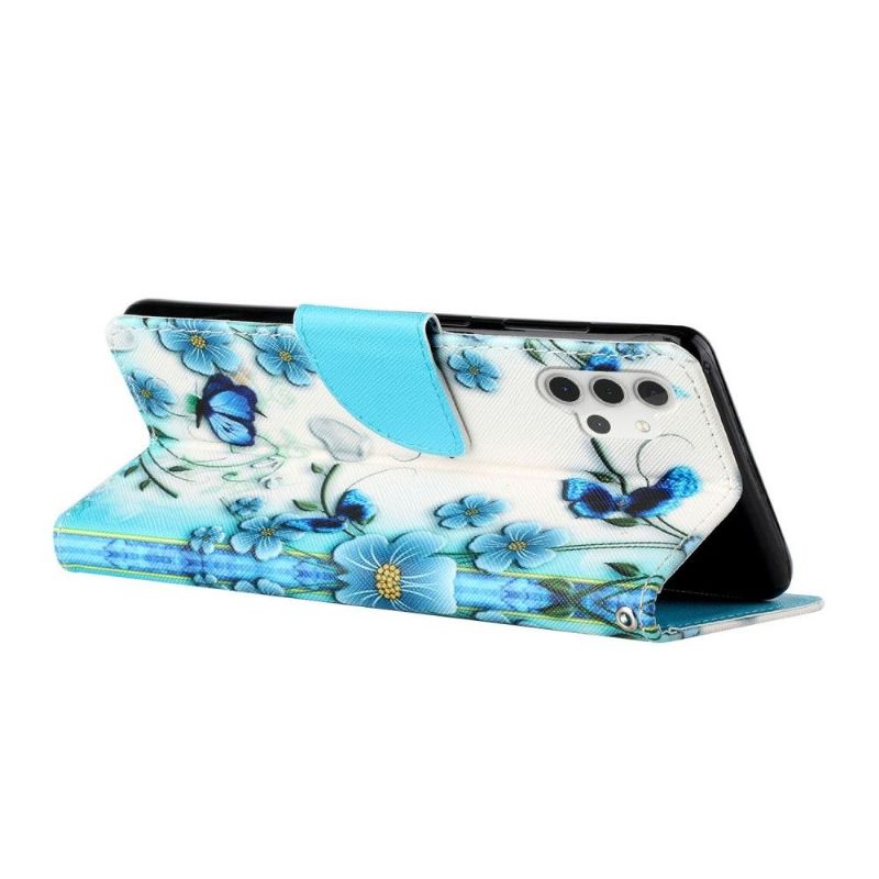 Housse Samsung Galaxy A32 4G fleurs bleues et papillons