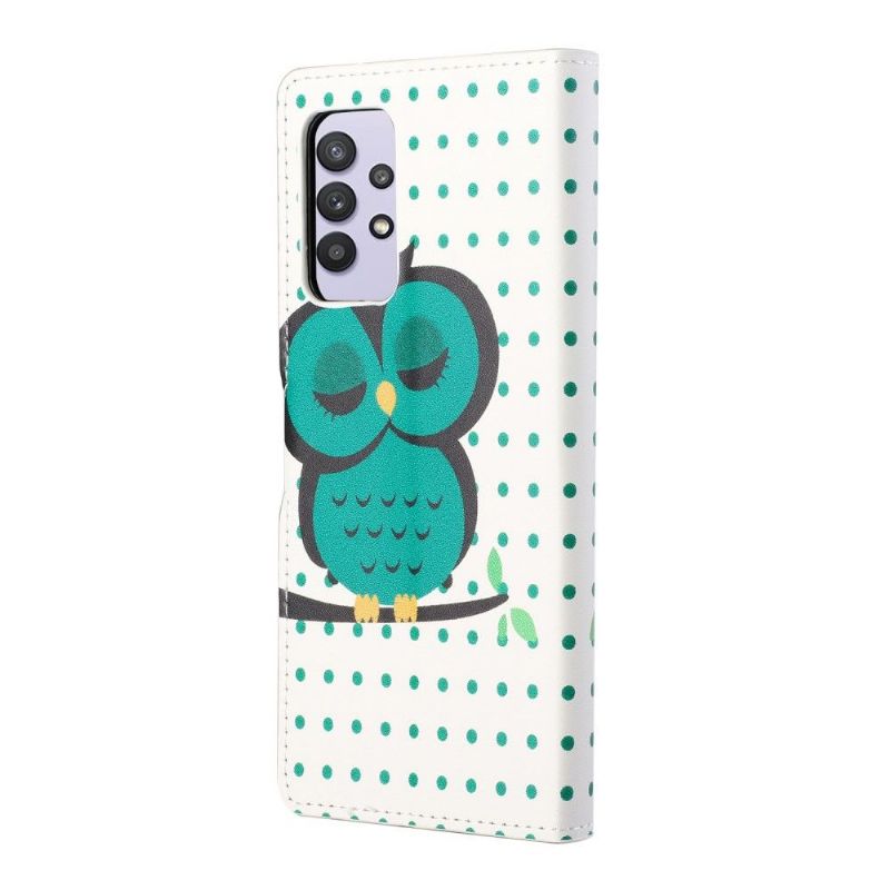 Housse Samsung Galaxy A32 4G hibou et motifs à pois