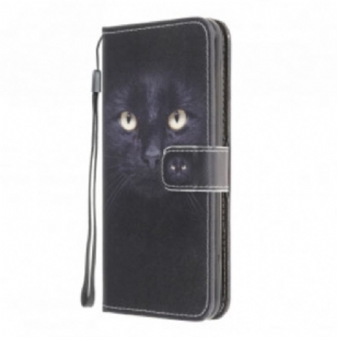 Housse Moto G50 Yeux de Chat Noir à Lanière