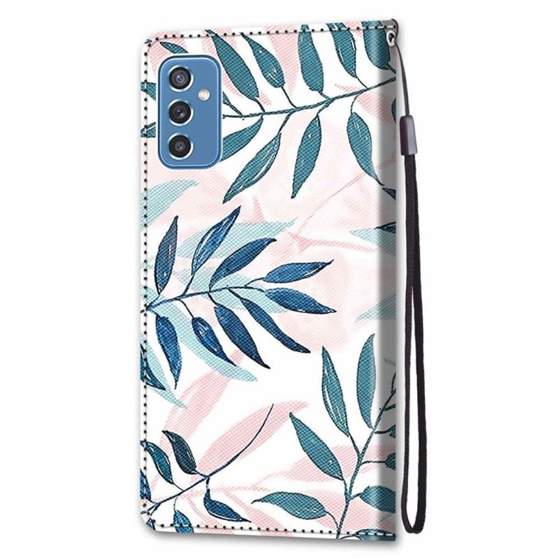 Housse Samsung Galaxy M52 5G Feuilles Vertes et Roses