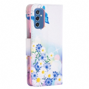 Housse Samsung Galaxy M52 5G papillon et marguerites