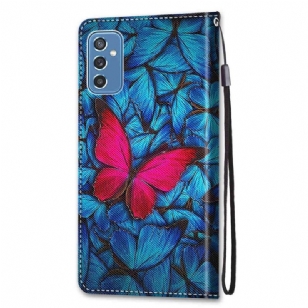 Housse Samsung Galaxy M52 5G Papillons bleus et rose