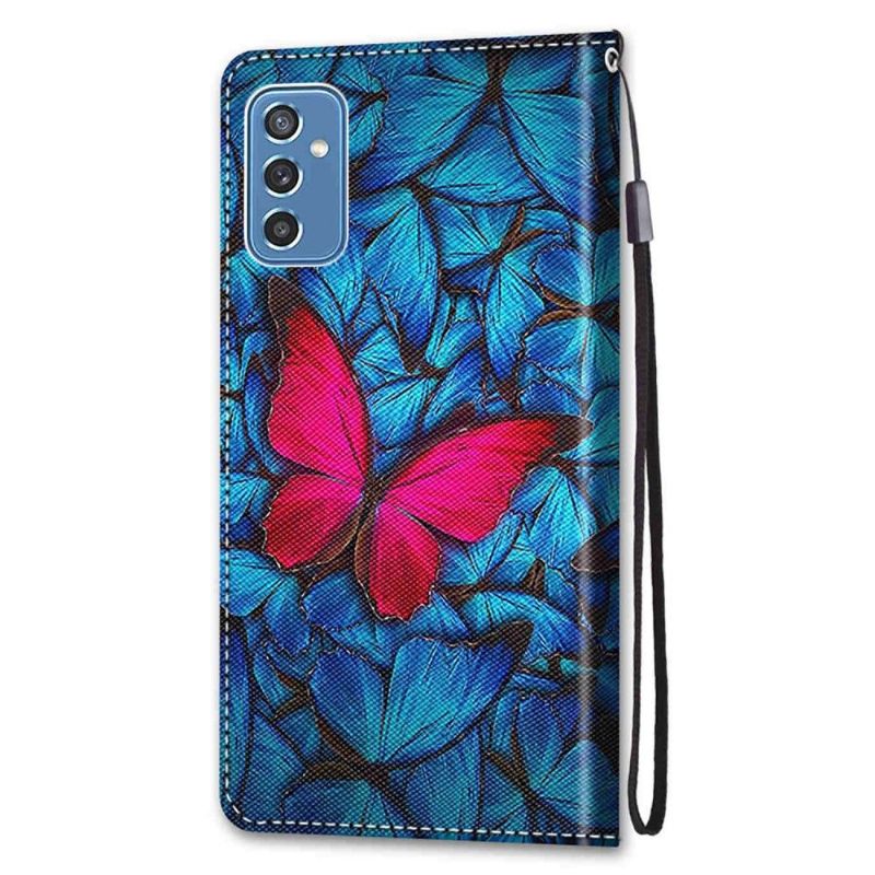 Housse Samsung Galaxy M52 5G Papillons bleus et rose