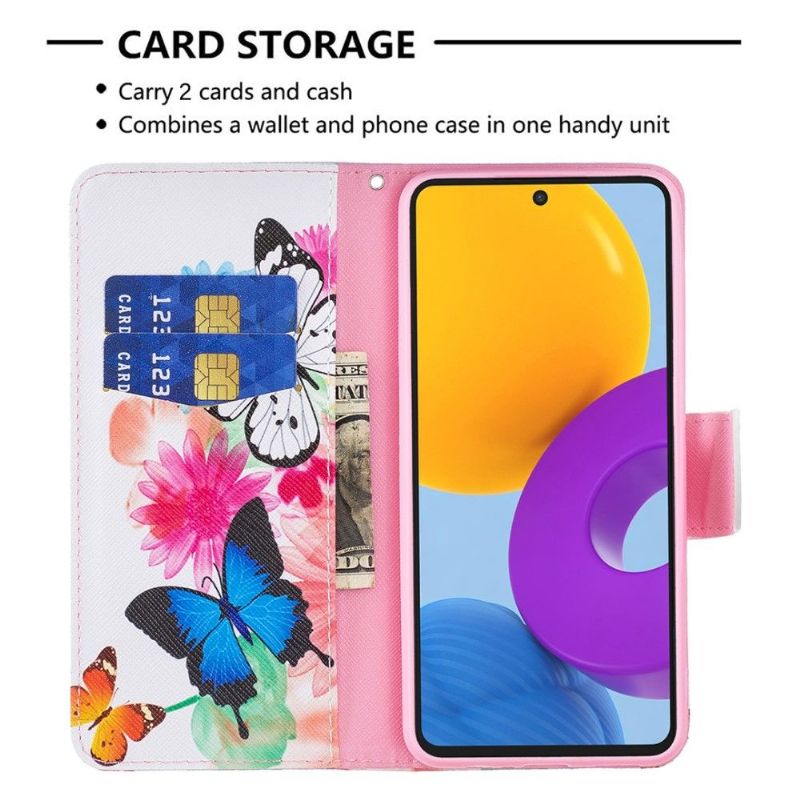 Housse Samsung Galaxy M52 5G papillons et fleurs colorées