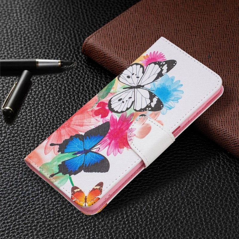 Housse Samsung Galaxy M52 5G papillons et fleurs colorées