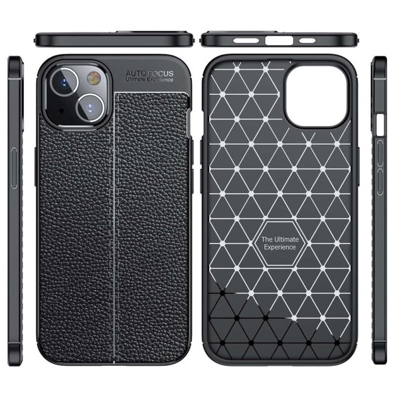 Coque iPhone 14 Effet Cuir Litchi Double Line