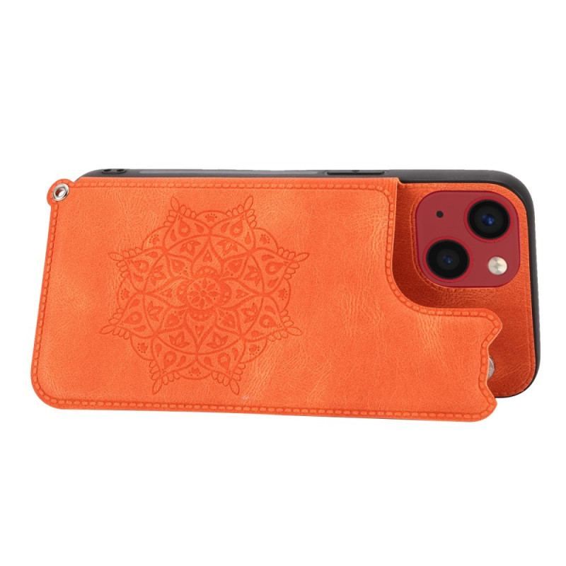 Coque iPhone 14 Mandala Porte-Cartes à Lanière