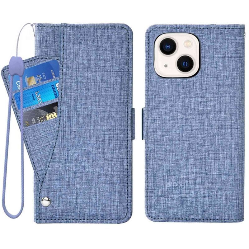 Housse iPhone 14 Jeans avec Porte-Cartes Rotatif