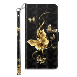 Housse iPhone 14 Papillons Dorés à Lanière