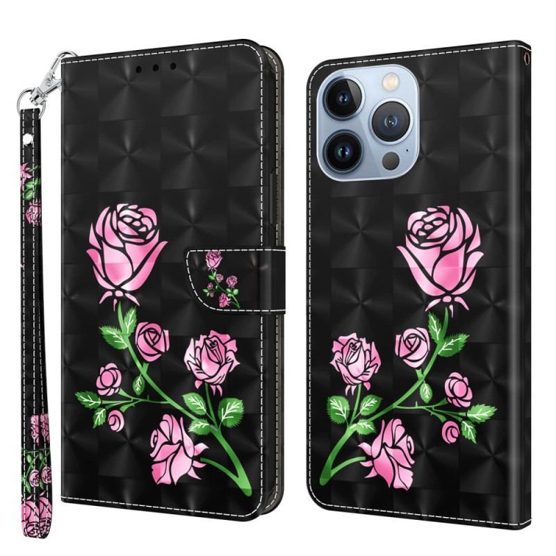 Housse iPhone 14 Roses à Lanière