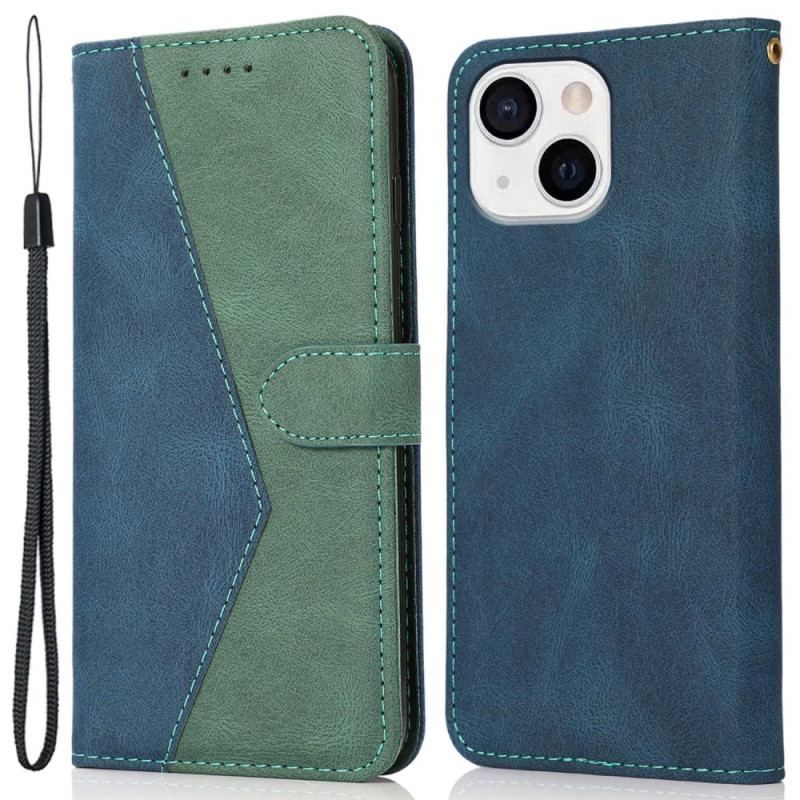 Housse iPhone 14 Texture Cuir Bicolore