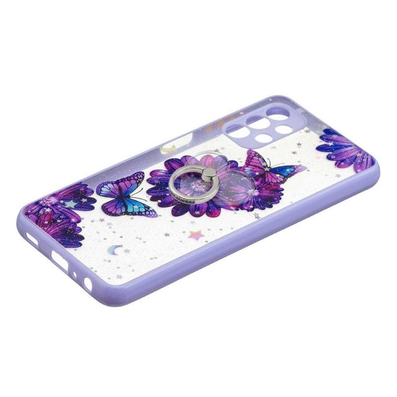 Coque Samsung Galaxy A32 5G fleurs et papillons violets avec anneau