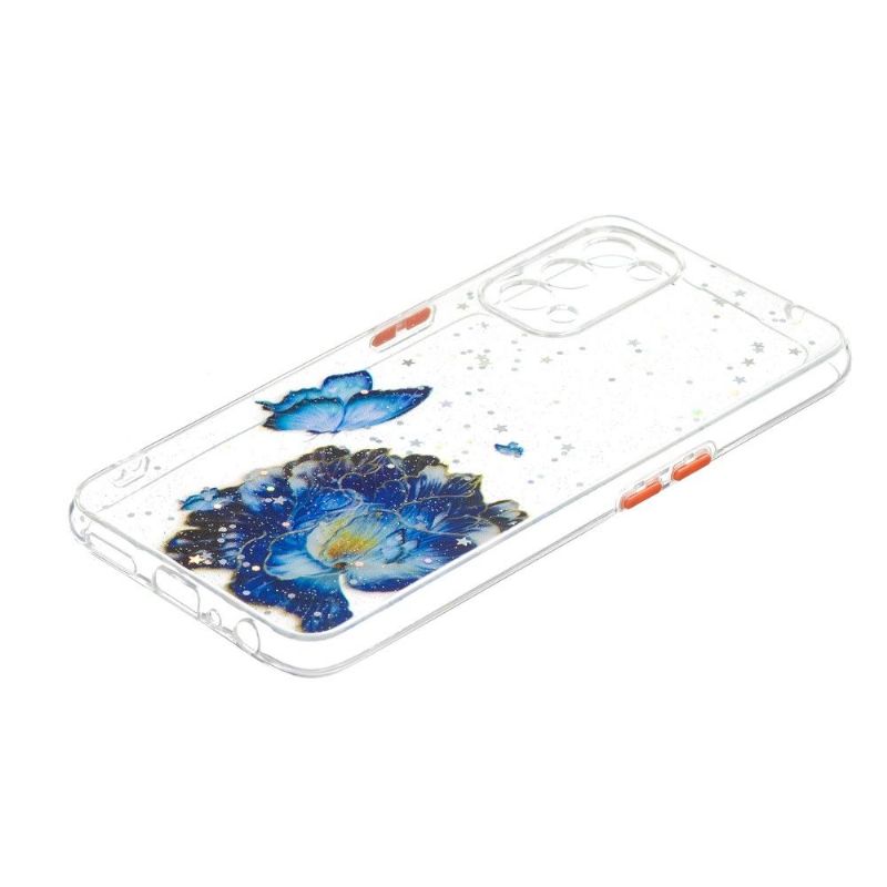 Coque Oppo Find X3 Lite fleurs et papillons bleus