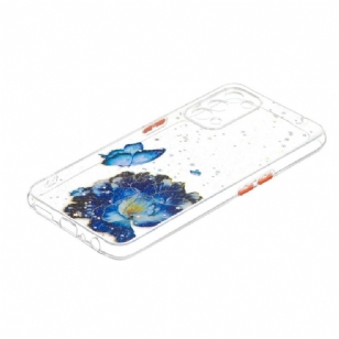 Coque Oppo Find X3 Lite fleurs et papillons bleus