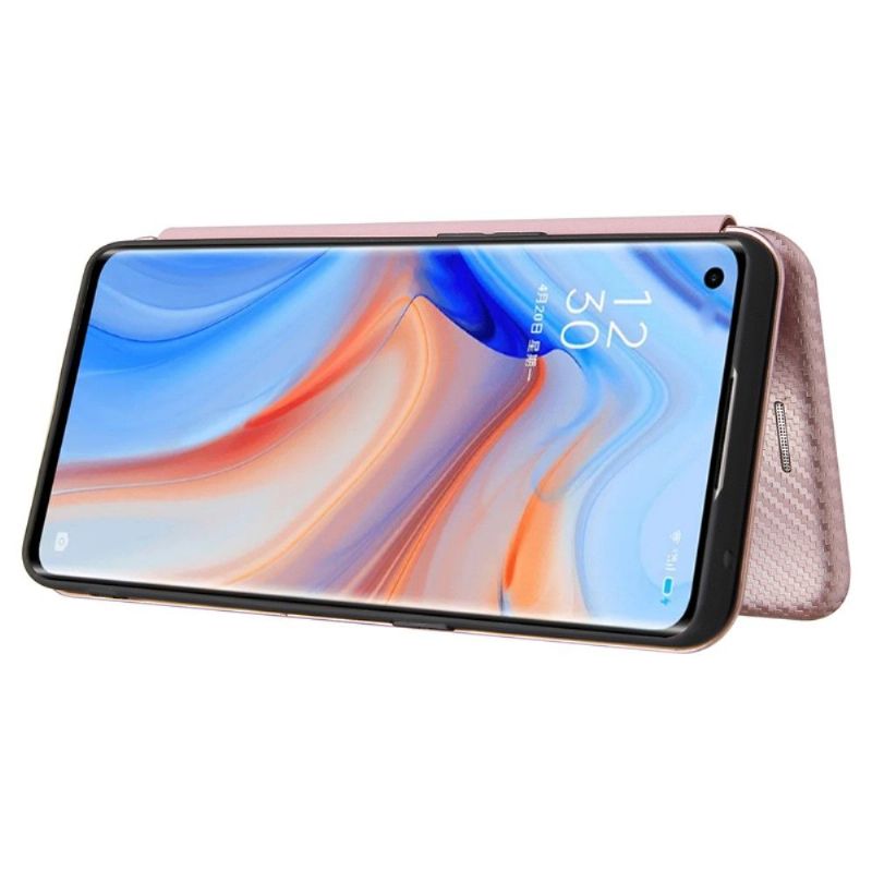 Housse Oppo Find X3 Lite simili cuir style fibre de carbone