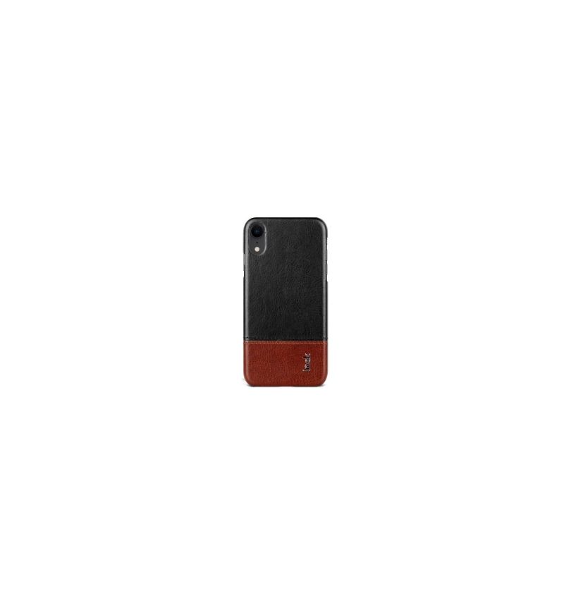 Coque imitation cuir pour iPhone XR - Noir / Marron