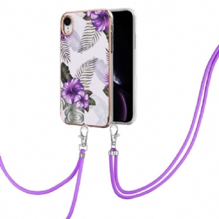 Coque iPhone XR à cordon fleurs exotiques