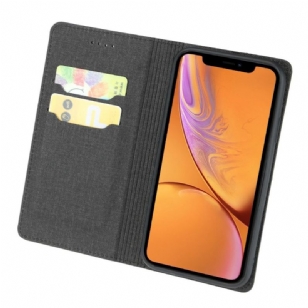 Flip cover iPhone XR effet tissu porte cartes